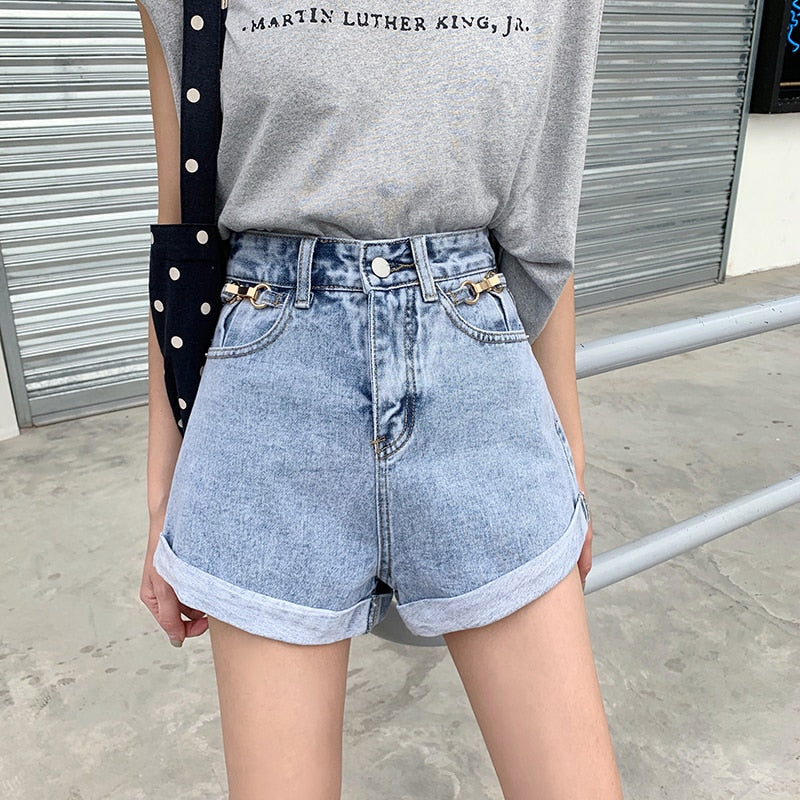 Denim Shorts With High Waisted Wide Leg Loose Sequined Jean Shorts-Denim Shorts-Arimonz-S-Arimonz