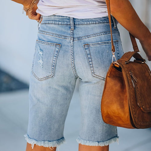 Denim Shorts Woman Fashion Tassel Tight Five-Point Washed Shorts-Denim Shorts-Arimonz-Arimonz