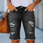 Denim Shorts Woman Fashion Tassel Tight Five-Point Washed Shorts-Denim Shorts-Arimonz-Arimonz