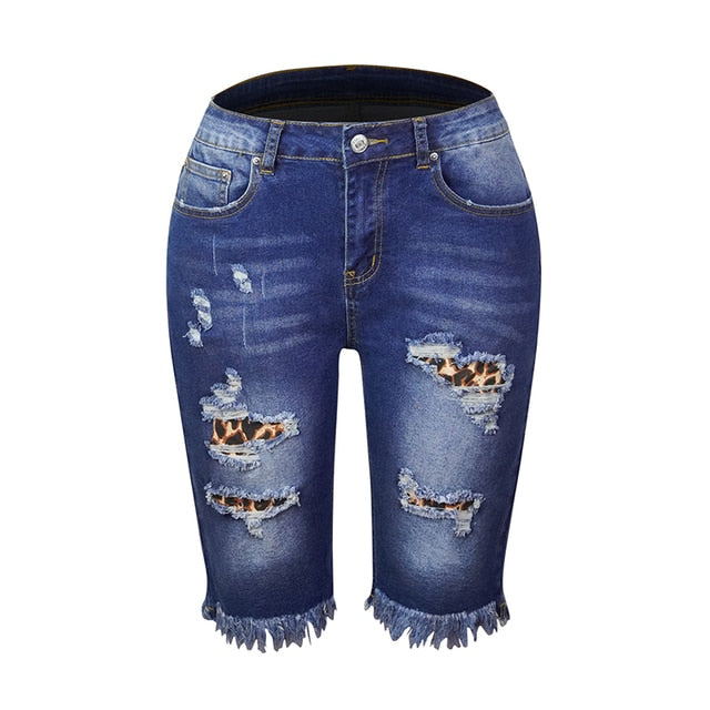 Denim Shorts Woman Fashion Tassel Tight Five-Point Washed Shorts-Denim Shorts-Arimonz-Dark blue-B-S-Arimonz