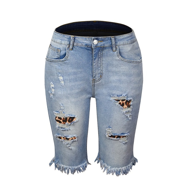 Denim Shorts Woman Fashion Tassel Tight Five-Point Washed Shorts-Denim Shorts-Arimonz-Light blue-B-S-Arimonz