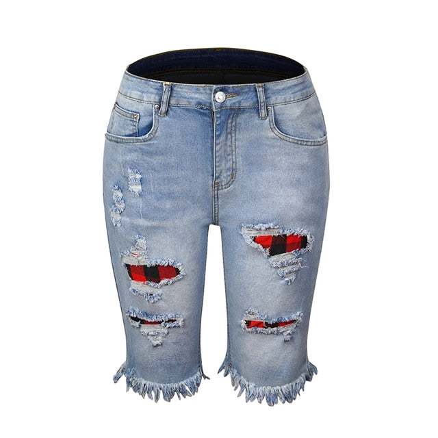 Denim Shorts Woman Fashion Tassel Tight Five-Point Washed Shorts-Denim Shorts-Arimonz-Light blue-G-S-Arimonz