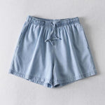 Denim Shorts Women's Drawstring Loose Pockets High Waist Casual Shorts-Denim Shorts-Arimonz-Light Blue-M-Arimonz