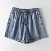 Denim Shorts Women's Drawstring Loose Pockets High Waist Casual Shorts-Denim Shorts-Arimonz-Snow-M-Arimonz