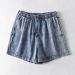 Denim Shorts Women's Drawstring Loose Pockets High Waist Casual Shorts-Denim Shorts-Arimonz-Snow-M-Arimonz