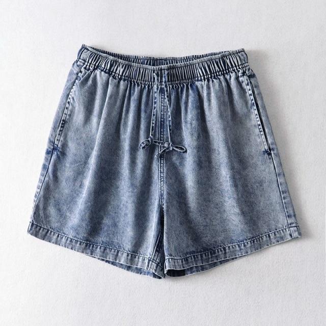 Denim Shorts Women's Drawstring Loose Pockets High Waist Casual Shorts-Denim Shorts-Arimonz-Snow-M-Arimonz