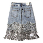 Denim Skirt - Denim Mini Skirts High Waist Blue Hip Jeans Beading Tassel Skirt