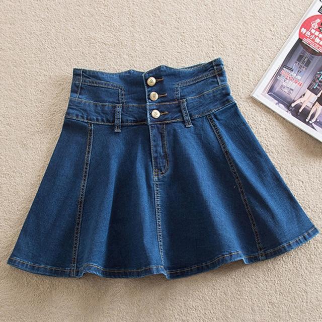 Denim Skirt With Ruffles Plus Size Jeans High Waist Pleated