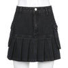 Denim Skirt - High Waist Jean Skirts Denim Pleated Skirts With Big Pockets Outfit