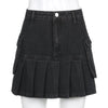 Denim Skirt - High Waist Jean Skirts Denim Pleated Skirts With Big Pockets Outfit