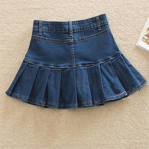 Denim Skirt With Ruffles Plus Size Jeans High Waist Pleated Bottom-Denim Skirts-Arimonz-Arimonz