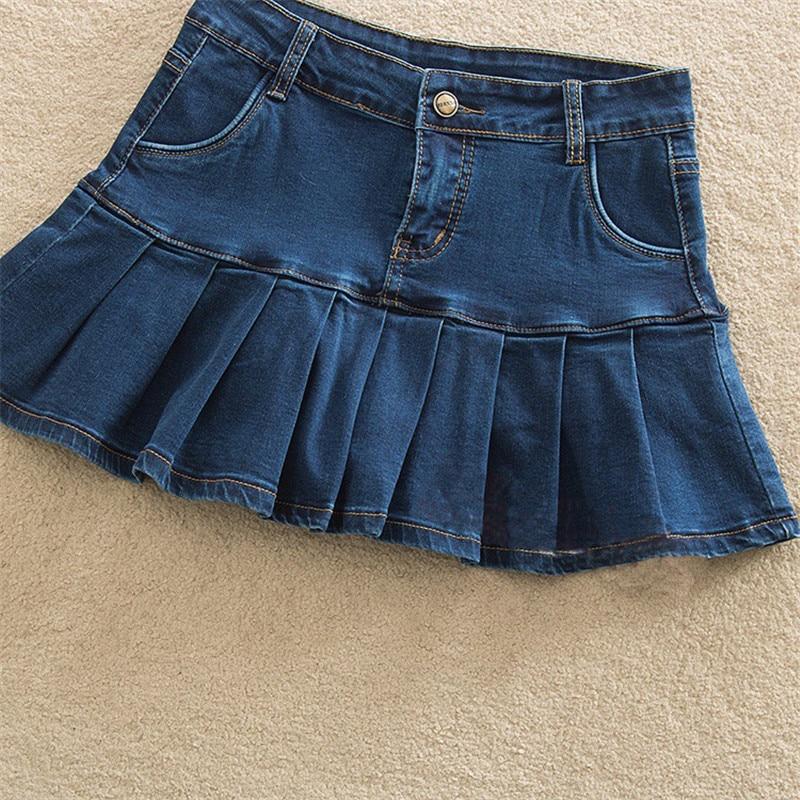 Denim Skirt With Ruffles Plus Size Jeans High Waist Pleated Bottom-Denim Skirts-Arimonz-Arimonz