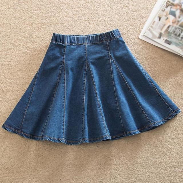 Denim Skirt With Ruffles Plus Size Jeans High Waist Pleated Bottom-Denim Skirts-Arimonz-Pleated Skirt-XS-Arimonz