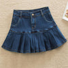 Denim Skirt With Ruffles Plus Size Jeans High Waist Pleated Bottom-Denim Skirts-Arimonz-Single Button Skirt-XS-Arimonz