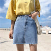Denim Skirt Women Blue Solid Casual High Waist A Line Denim Skirt-Denim Skirts-Arimonz-S-Arimonz