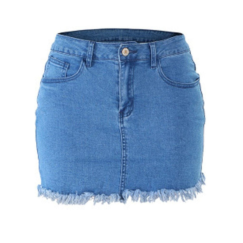 Denim Skirts - Blue Tassels Zipper High Waist Mini Denim Skirts