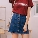 Denim Skirts - Button High Waist A-line Mini Denim Skirts With Strap