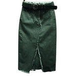 Denim Skirts - Split High Waisted Tassel Pencil Denim Skirts With Belt