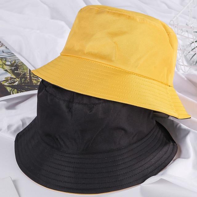 Double-faced Unisex Bucket Women Hat Outdoor Travel Cycling Caps-Bucket Hats-Arimonz-Black Yellow-Arimonz