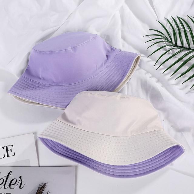 Double-faced Unisex Bucket Women Hat Outdoor Travel Cycling Caps-Bucket Hats-Arimonz-Purple Beige-Arimonz