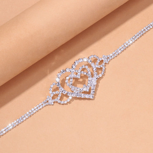 Double Heart Anklet Rhinestone Chain Jewelry Love Foot Chain Anklet-Anklets-Arimonz-Arimonz