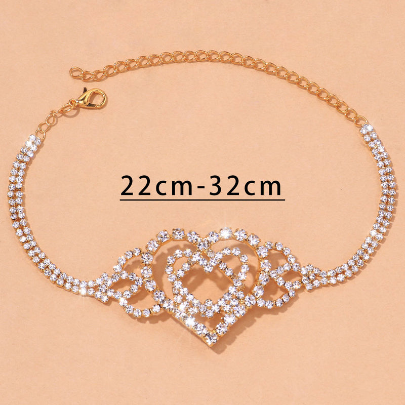 Double Heart Anklet Rhinestone Chain Jewelry Love Foot Chain Anklet-Anklets-Arimonz-Arimonz