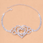 Double Heart Anklet Rhinestone Chain Jewelry Love Foot Chain Anklet-Anklets-Arimonz-Silver Plated-Arimonz