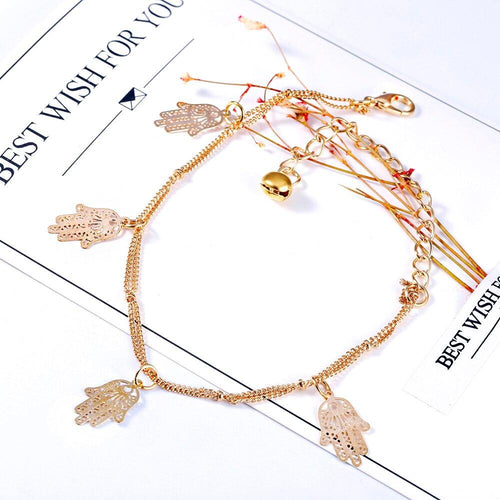 Double Layer Anklets Hollow Hamsa Hand Anklet Accessory for Women-Anklets-Arimonz-Arimonz