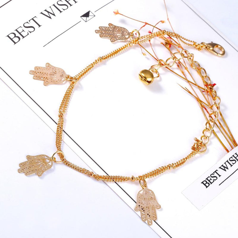 Double Layer Anklets Hollow Hamsa Hand Anklet Accessory for Women-Anklets-Arimonz-Arimonz