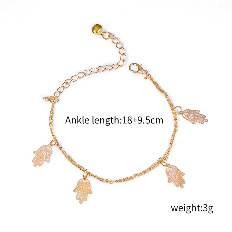 Double Layer Anklets Hollow Hamsa Hand Anklet Accessory for Women-Anklets-Arimonz-Arimonz