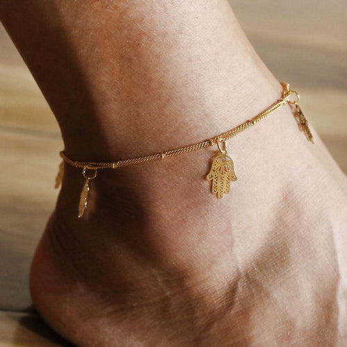 Double Layer Anklets Hollow Hamsa Hand Anklet Accessory for Women-Anklets-Arimonz-Arimonz