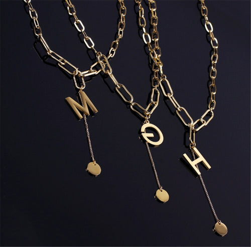 Double Necklace Retro Thick Chain Letter Banquet Women Necklace-Necklaces-Arimonz-Arimonz