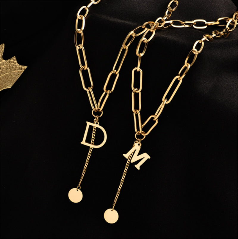 Double Necklace Retro Thick Chain Letter Banquet Women Necklace-Necklaces-Arimonz-Arimonz