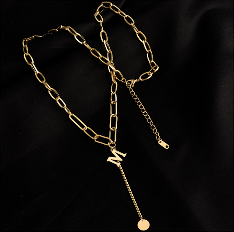 Double Necklace Retro Thick Chain Letter Banquet Women Necklace-Necklaces-Arimonz-Arimonz