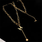 Double Necklace Retro Thick Chain Letter Banquet Women Necklace-Necklaces-Arimonz-Gold H-Arimonz