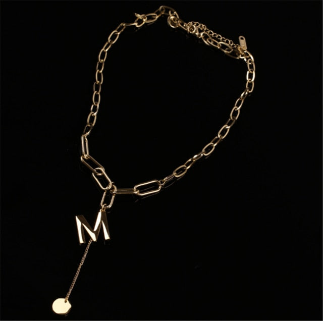 Double Necklace Retro Thick Chain Letter Banquet Women Necklace-Necklaces-Arimonz-Gold M-Arimonz