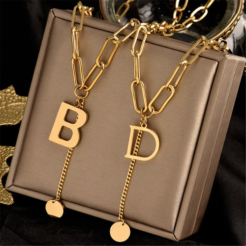 Double Necklace Retro Thick Chain Letter Banquet Women Necklace-Necklaces-Arimonz-Arimonz