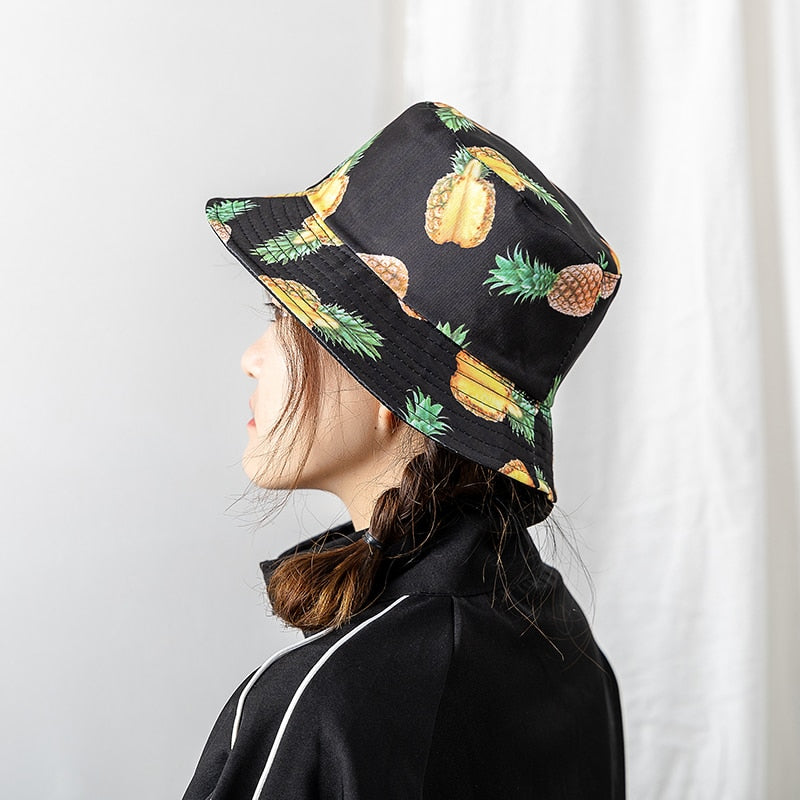 Double-sided Wear Fruit Printing Women Cap Outdoor Sun Hat Bucket Hat-Bucket Hats-Arimonz-Arimonz
