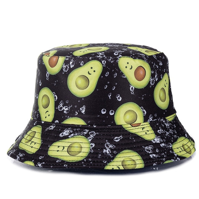 Double-sided Wear Fruit Printing Women Cap Outdoor Sun Hat Bucket Hat-Bucket Hats-Arimonz-Avocado Black A-Arimonz
