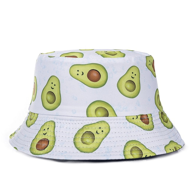 Double-sided Wear Fruit Printing Women Cap Outdoor Sun Hat Bucket Hat-Bucket Hats-Arimonz-Avocado White A-Arimonz