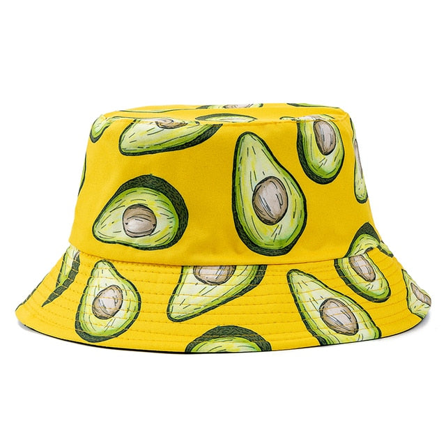 Double-sided Wear Fruit Printing Women Cap Outdoor Sun Hat Bucket Hat-Bucket Hats-Arimonz-Avocado Yellow-Arimonz