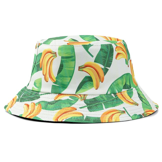 Double-sided Wear Fruit Printing Women Cap Outdoor Sun Hat Bucket Hat-Bucket Hats-Arimonz-Banana Beige-Arimonz