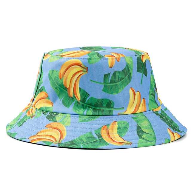 Double-sided Wear Fruit Printing Women Cap Outdoor Sun Hat Bucket Hat-Bucket Hats-Arimonz-Banana Blue-Arimonz