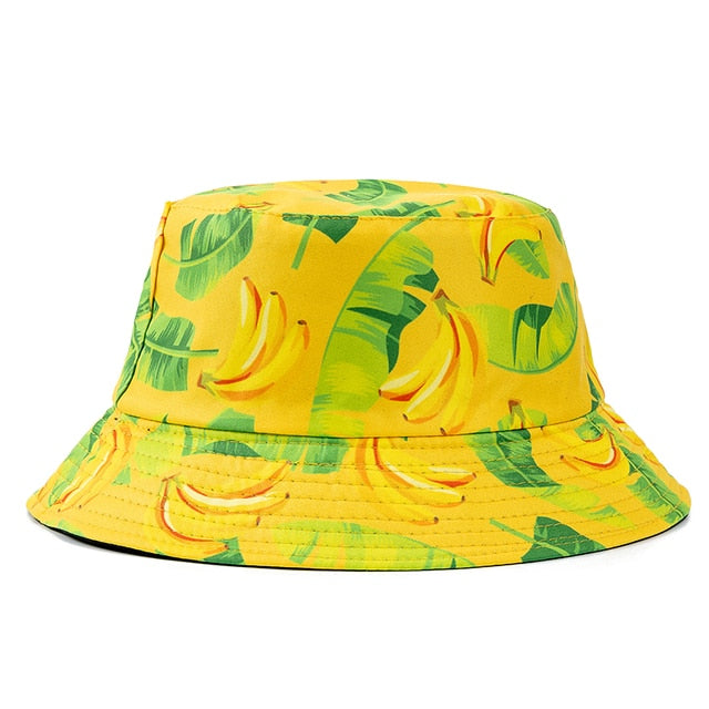 Double-sided Wear Fruit Printing Women Cap Outdoor Sun Hat Bucket Hat-Bucket Hats-Arimonz-Banana Yellow-Arimonz