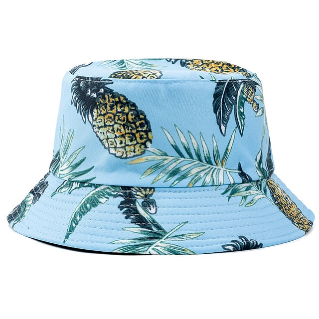 Double-sided Wear Fruit Printing Women Cap Outdoor Sun Hat Bucket Hat-Bucket Hats-Arimonz-Black Boluo Sky Blue-Arimonz