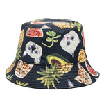 Double-sided Wear Fruit Printing Women Cap Outdoor Sun Hat Bucket Hat-Bucket Hats-Arimonz-Cat Fruit Black-Arimonz