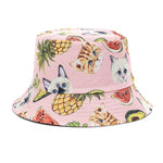 Double-sided Wear Fruit Printing Women Cap Outdoor Sun Hat Bucket Hat-Bucket Hats-Arimonz-Cat Fruit Pink-Arimonz