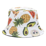 Double-sided Wear Fruit Printing Women Cap Outdoor Sun Hat Bucket Hat-Bucket Hats-Arimonz-Cat Fruit White-Arimonz