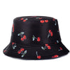 Double-sided Wear Fruit Printing Women Cap Outdoor Sun Hat Bucket Hat-Bucket Hats-Arimonz-Cherry Black-Arimonz