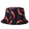 Double-sided Wear Fruit Printing Women Cap Outdoor Sun Hat Bucket Hat-Bucket Hats-Arimonz-Chili Black-Arimonz